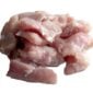 A 5 lb bag of bite-sized, raw, pale pink alligator meat.