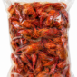 A clear plastic bag of boiled IQF field run crawfish, sold by the pound.