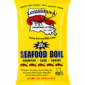 Yellow LA Crawfish Co. 1 lb seafood boil seasoning bag with a crawfish illustration and a no MSG label.