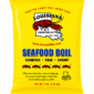 A yellow 4 lb bag of LA Crawfish Co. Original Seafood Boil seasoning, featuring a crawfish graphic, crab, and shrimp.