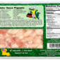 A 5 lb clear plastic bag of alligator meat, labeled with nutrition facts and a recipe.