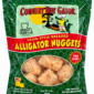 A clear, 1 lb plastic bag of Alligator Nuggets featuring a green and red label with a cartoon alligator mascot.