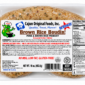 Two links of Cajun Original Foods Brown Rice Pork Boudin in a plastic package with a nutritional and instruction label.