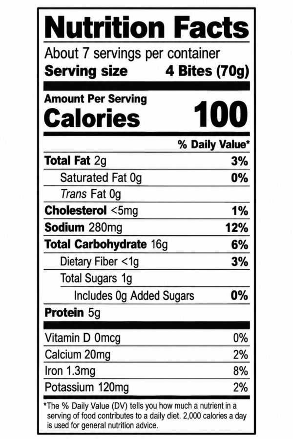 cajun original foods alligator boudin bites nutrition Nutrition facts label for Cajun Original Foods Alligator Boudin Bites showing serving size, calories, and nutrients.