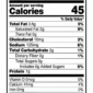 Nutrition facts label for Chef John Folse Spinach and Artichoke Dip, listing 45 calories per 2-tablespoon serving.