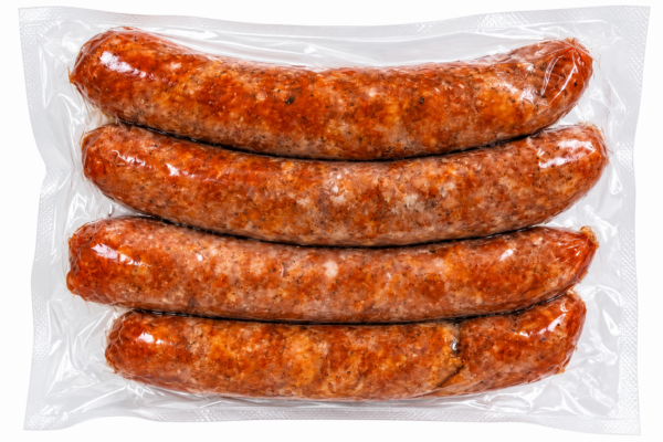 comeauxs chicken andouille back A vacuum-sealed package containing four links of Comeaux’s chicken smoked andouille sausage.