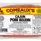 A vacuum-sealed package of Comeaux’s Original Pork Boudin with ingredient, cooking, and handling instructions.