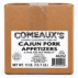 Bulk cardboard box of Comeaux’s Pork Boudin Balls with a product label, net weight, and barcode.