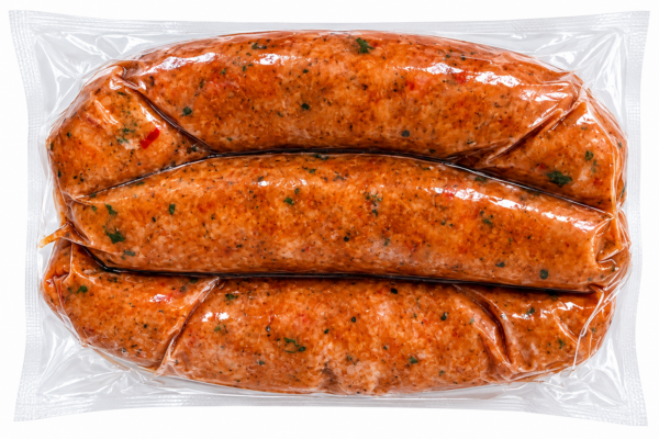 comeauxs seafood boudin back Three links of Comeaux’s Seafood Boudin in a vacuum-sealed plastic package.