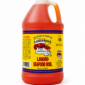 A gallon jug of LA Crawfish Co. Seafood Boil liquid, featuring a yellow label with a crawfish illustration.