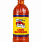 A 16oz clear plastic bottle of LA Crawfish Co. Liquid Boil with a yellow label featuring a crawfish.