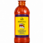 A 16oz bottle of LA Crawfish Co. Liquid Boil featuring a yellow label with ingredients and contact details.