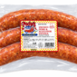 Three links of Poche’s Smoked Alligator and Pork Sausage in a vacuum-sealed plastic package.