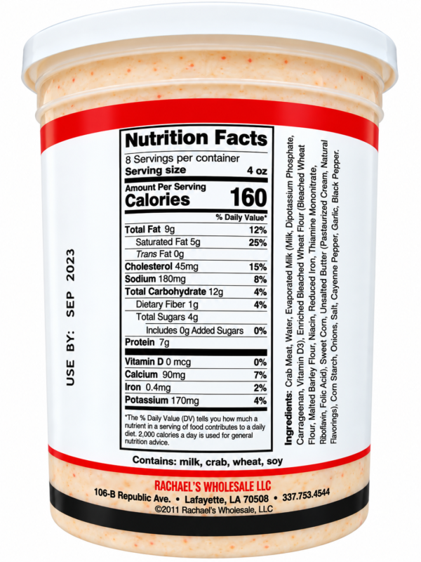 rachaels crab and corn nutrition Plastic tub of Rachael’s Crab and Corn Soup featuring the nutrition facts, ingredients, and expiration date.