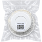 An 8oz circular aluminum container of Rachael’s Crawfish Au Gratin, sealed in a clear bag with a label and barcode.