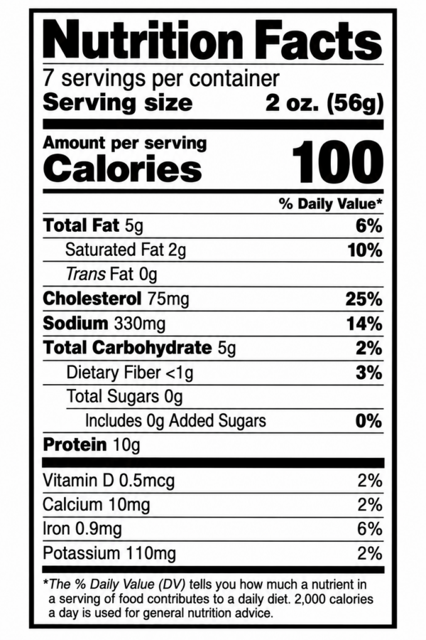 the best stop smoked boudin nutrition Nutrition facts label for The Best Stop Smoked Boudin, showing 100 calories per 2-ounce serving.
