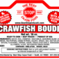 Product label for The Best Stop Crawfish Boudin showing nutrition facts, ingredients, and cooking instructions.