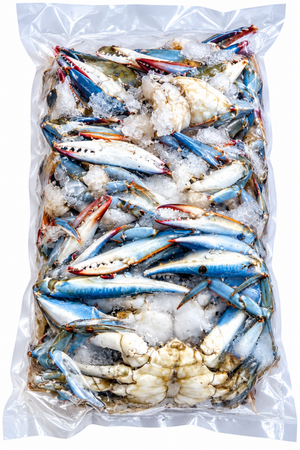 PawPaws Gumbo crabs back A 32oz vacuum-sealed bag of Anna Marie Gumbo Crabs featuring pieces and claws packed in ice.