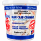 Pontchartrain Blue Crab Fingers 16 oz container featuring a red crab logo and a small American flag graphic.