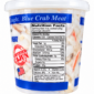 A 16 oz Pontchartrain Blue Crab Fingers container shows nutrition facts and a “Certified Cajun” logo beside a lake.