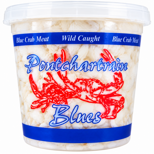 jumbo lump 3 A 16 oz Pontchartrain Jumbo Lump Crab Meat container featuring a red crab illustration on its plastic front.