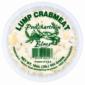 Pontchartrain Lump Crab Meat 16 oz in a plastic tub with crab art and “Lump Crab Meat” label, filled with white crabmeat.