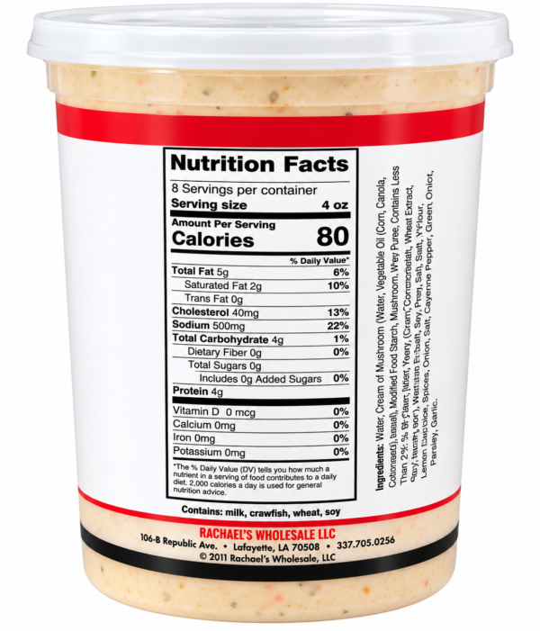 rachaels crawfish etouffee nutrition Clear plastic container of Rachael’s Sampler dip, showing the nutrition facts and ingredients on the side.