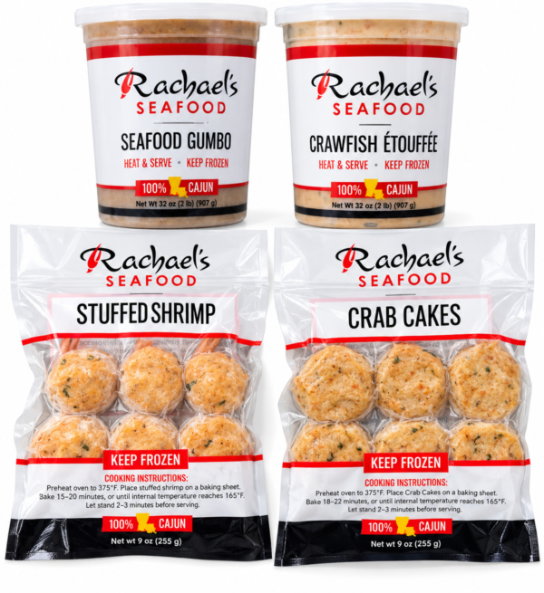 Rachael’s Sampler, including seafood gumbo, crawfish étouffée, stuffed shrimp, and crab cakes.