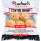 A vacuum-sealed package of five Rachael’s Sampler stuffed shrimp, featuring cooking instructions and a Louisiana label.