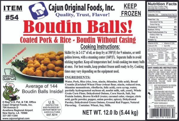 Cajun Original Foods Pork Boudin Balls 12lb BULK Cajun Original Foods Pork Boudin Balls 12lb BULK