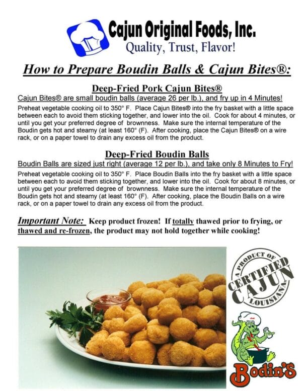 Cajun Original Foods Pork Boudin Balls 12lb BULK Cajun Original Foods Pork Boudin Balls 12lb BULK