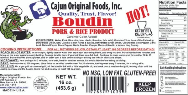 Cajun Original Foods Pork Boudin - Extra HOT Cajun Original Foods Pork Boudin - Extra HOT