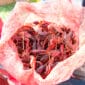 A red mesh Southwest Cargo® Midweek Mudbug Special bag filled with live Louisiana crawfish in bright outdoor sunlight.