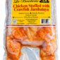 A raw, seasoned La Boucherie Cajun stuffed chicken with jambalaya, vacuum-sealed in a bag with a product label.