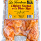 A vacuum-sealed, raw La Boucherie Cajun stuffed chicken filled with dirty rice.