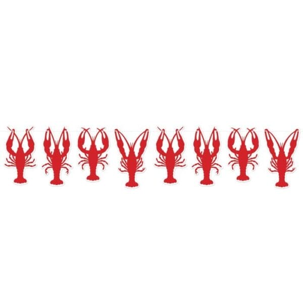 Red crawfish shapes decorate the streamer, bringing Louisiana flair to seafood boils or Cajun-themed parties.