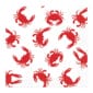 White napkins decorated with red crab illustrations, reflecting the playful vibe of Louisiana seafood and Cajun culture.