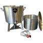 80 Qt Powered Seafood Cooker with insert, lid, and gas hose—perfect for authentic Louisiana crawfish boils at home.