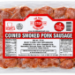 A vacuum-sealed 4.375 lb package of The Best Stop Smoked Pork Sausage, pre-sliced into coin cuts.