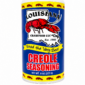 LA Crawfish Co Creole Seasoning packet in a cylindrical container with a red crawfish over a Louisiana map.