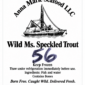 Product label for an Anna Marie Speckled Trout filet, featuring a boat illustration and contact details.
